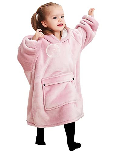 KFUBUO Wearable Blanket Hoodie for Kids Toddlers Sherpa Blanket Sweatshirt With Pocket Cute Hoodies 2-6 Year Old Girl Cute Birthday Gifts Pink - color: Pink, size: Kids 2-6YR