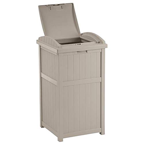 Suncast 33 Gallon Trash Hideaway Easy Assembly Durable Plastic Garbage Container with Wood Look Design, 1 Beige and Brown (2 Pack) - color: Beige/Brown, size: 2 Pack