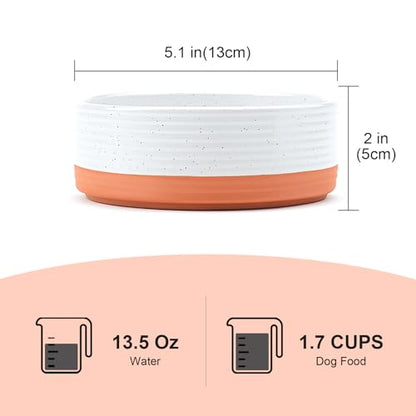 SPUNKYJUNKY Ceramic Dog and Cat Bowls 2 Pack, 5.1'' Dog and Cat Food Water Double Feeding Bowls Non-Slip for Cats and Puppy Small Sized Breed Microwave Dishwasher Safe - 13.5 OZ, 2pcs, Pattern White - color: Pattern White - Only Bowls*2, size: 5.1 in - 1.