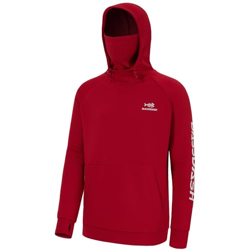 BASSDASH Men’s Fishing Fleece Hoodie with Neck Gaiter Water Resistant Performance Hunting Sweatshirt FS18M - color: Red, size: 3X-Large