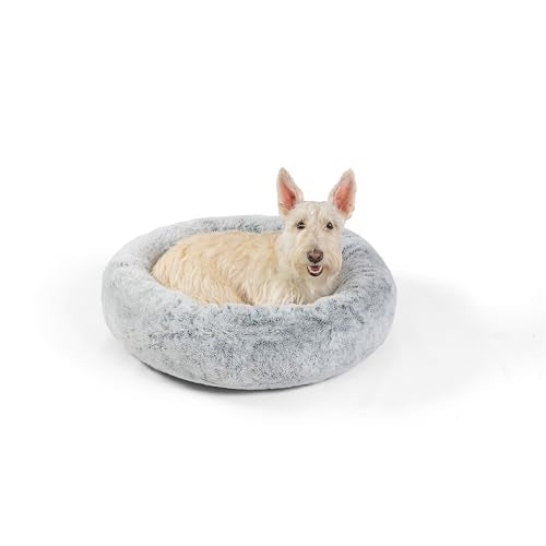 Best Friends by Sheri SnuggleSoft Faux Fur Calming Donut Bed for Dogs, Gray, Small, 23x23 - color: Rabbit Faux Fur Grey, style: Small
