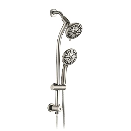 High Pressure 48-Settings Shower Head with Handheld Shower,Drill-Free 3-Way Diverter for Easy Reach,Adjustable Height Slide Bar Dual Shower Head Combo Set - Brushed Nickel - color: Brushed Nickel