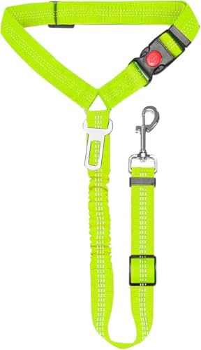 Dog Seat Belt, Adjustable Dog Safety Belt Leash, 2 in 1 Latch Bar Attachment Dog Car Seatbelt with Elastic Nylon Bungee Buffer Reflective Connect to Dog Harness（43in*0.98in） (Green) - color: Green