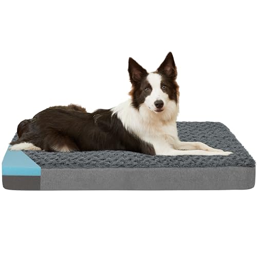 Orthopedic Memory Foam Bed for Large Dogs, Waterproof Cooling Pet Mats for Crate with Removable Washable Cover,Ideal for Arthritic Dogs (Large plus-36"x 27" x 3", Rose Plush) - color: Rose Plush, size: L Plus-36"x 27" x 3"