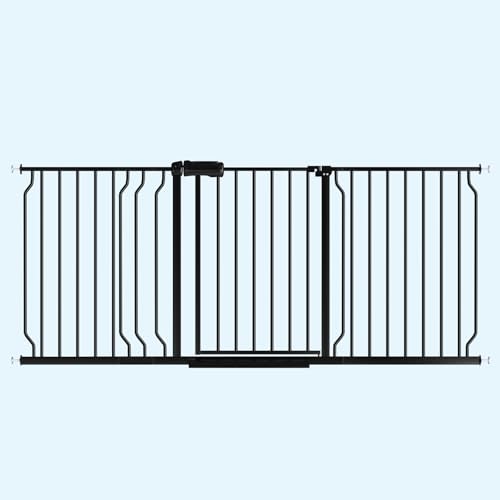 WAOWAO Baby Gate 158-181cm(62-71인치) 엑스트라 와이드 압력 장착 워크 스루 스윙 자동 닫힘 안전 블랙 메탈 유아 어린이 개 애완동물 강아지 계단, 출입구, 주방용 - color: 블랙., size: 62.2-70.6"/158-179.32cm