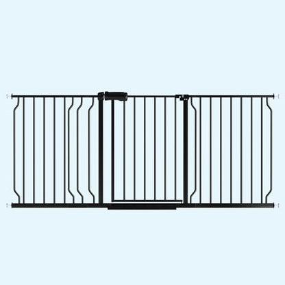 WAOWAO Baby Gate 158-181cm(62-71인치) 엑스트라 와이드 압력 장착 워크 스루 스윙 자동 닫힘 안전 블랙 메탈 유아 어린이 개 애완동물 강아지 계단, 출입구, 주방용 - color: 블랙., size: 62.2-70.6"/158-179.32cm