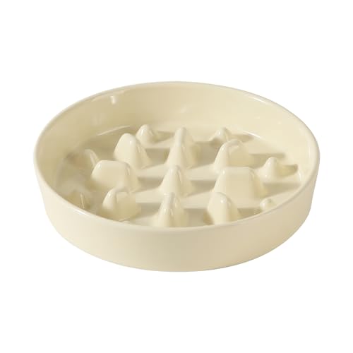 Havniva Ceramic Slow Feeder Dog Bowls, 1.6 Cups Dog Bowl Slow Feeding for Medium Breed, 8.2inch Puzzle Dog Food Bowl Slow Feeder Non-Slip Anti-Gulping and Anti-Choking Reduces Bloating - color: 1 x Light Yellow-C, size: 8.2inch
