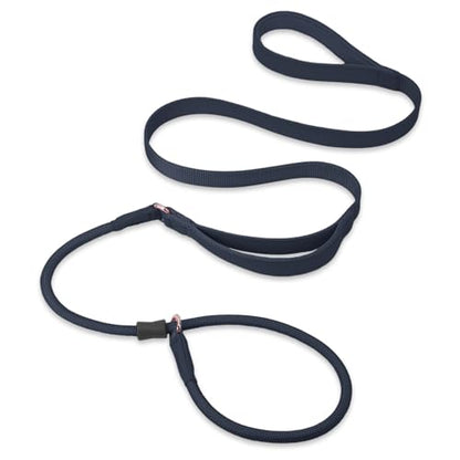 Slip Lead Dog Leash, Dog Training Leash with Double Handle, Soft Leather Slip Leash and Collar, Heavy Duty Nylon Dog Lead, No Pull Walking for Medium Large Small Dogs 5ft Black - color: Black, size: 5ft