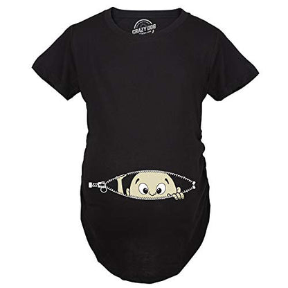 Maternity Baby Peeking T Shirt Funny Pregnancy Tee for Expecting Mothers - color: Heather Black, size: Small