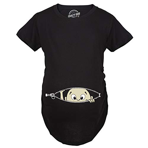 Maternity Baby Peeking T Shirt Funny Pregnancy Tee for Expecting Mothers - color: Heather Black, size: XX-Large