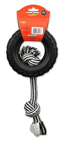 Mammoth Pet Products TireBiterII with Cotton-Poly Rope-Natural Rubber Dog Toys for Extreme Chewers-Dog Toys for Extra Long Interactive Play-Aggressive Chewer Toys for Large-X-Large 7" Black (35018F) - size: X-Large 7", style: Tire with Cotton-Poly Rope