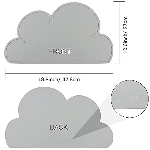DesignSter Pet Food Mats–Dog Cat Feeding Mat Top Grade Cloud Silicone Pad Anti-Slip Waterproof Anti-Slip Bowl Placemat (Gray)