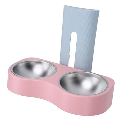 Yunseity Wall Mounted Pet Feeding Bowl, Stainless Steel Adjustable Height Double Bowls, Wall Pet Dish Feeding Station for Dog Cat Small Puppy (Blue and Pink) - color: Blue and Pink