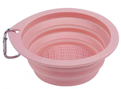 Portable Collapsible Pet Bowl - Food Grade TPR/Silicone, Foldable Dog Cat Travel Bowl with Carabiner for Hiking Camping, Easy Clean & Lightweight (Pink) - color: Pink