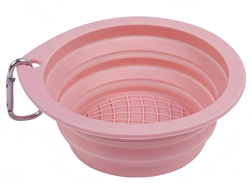 Portable Collapsible Pet Bowl - Food Grade TPR/Silicone, Foldable Dog Cat Travel Bowl with Carabiner for Hiking Camping, Easy Clean & Lightweight (Pink) - color: Pink