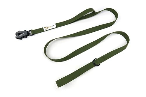 6ft Army Green Dual Handle Silicone Tactical Dog Leash for Medium, Large, Giant, K9 Breeds | Quick Release Swivel Clip Carabiner | Coated Nylon Heavy Duty | Strong Puller | Training Leashes - color: Army Green