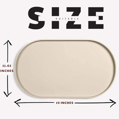 Oval Silicone Dog Food Mat - 19"x11" Aesthetic Pet Feeding Mat for 2 Bowls, BPA-Free Food Grade Silicone Mat with Raised Edges to Contain Spills, Waterproof & Non-Slip Dog Mat for Floors, Beige