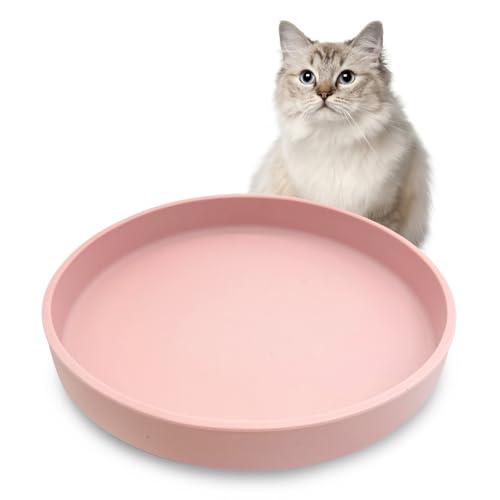 Silicone Cat Food Bowl Shallow Dishes 5.9in Wide Cats Bowls Kitty Plates Relief Whisker Fatigue Puppy Feeding Bowl for Dry Food and Wet Food Indoor (Round Pink) - color: 1 Pcs-(Pink), size: M: 5.9 inches - without Suction Cup