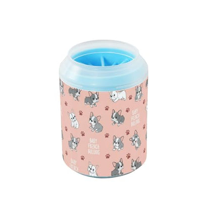 Cute Animals Puppies Pink Pattern Dog Paw Cleaner Cup with Soft Silicone Brush, Small Portable Lightweight Muddy Paw Washer for Dogs, Easy to Use Pet Foot Cleaner