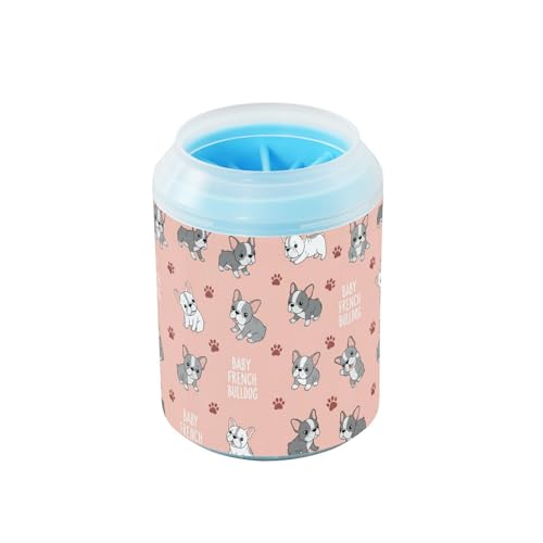 Cute Animals Puppies Pink Pattern Dog Paw Cleaner Cup with Soft Silicone Brush, Small Portable Lightweight Muddy Paw Washer for Dogs, Easy to Use Pet Foot Cleaner