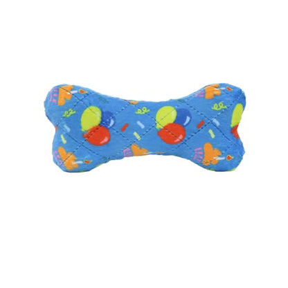 MIGHTY Tuffy 2 Pack Bone Dog Toy: Ultra Durable Plush Toy with Multiple Layers & Reinforced Seams, Washable and Floats, Vinyl Bone & Fleece - color: 2PK Blue Medium Birthday Celebration Bone