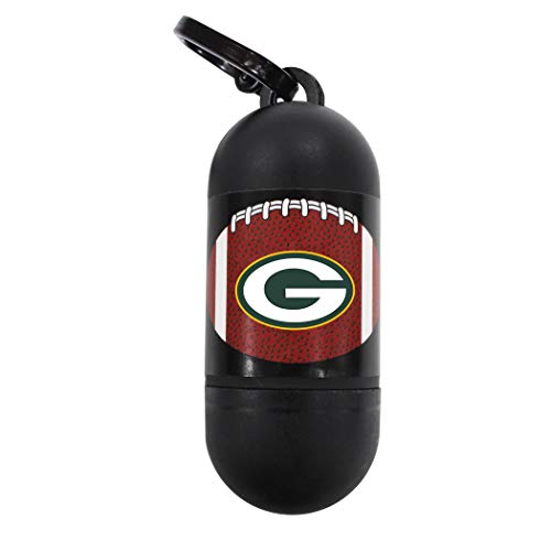 Pets First NFL GREEN BAY PACKERS PET LICENSED Poop Waste Bag Dispenser and D Ring for Leash with 1200 Premium Garbage Bags - color: Green Bay Packers, size: 80 Rolls = 1200 Bags - Best Value!