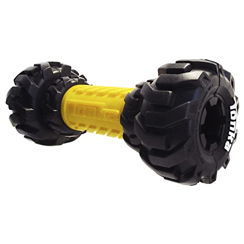 Tonka Axle Tread Dog Toy with Interactive Feeder, Lightweight, Durable and Water Resistant, 7 Inches, for Medium/Large Breeds, Single Unit, Yellow/Black - size: 7 inch Axle Tread