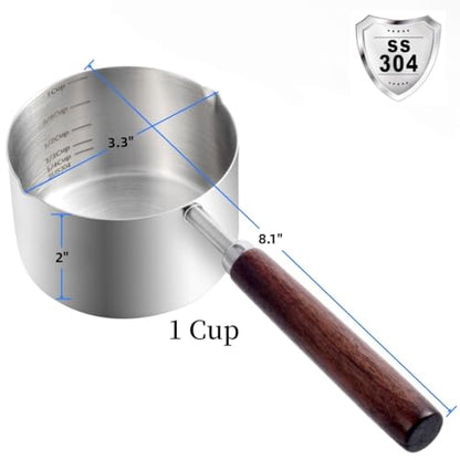 Kichwit Dog Food Scoop, 1 Cup, 304 Stainless Steel Pet Food Scoop Measuring Cup with Wooden Handle (1 Cup) - size: 1 Cup