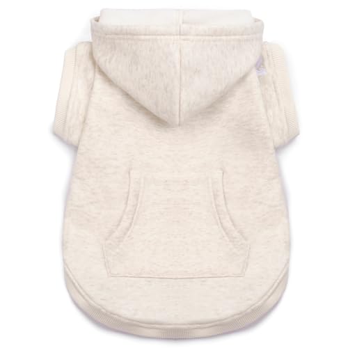 Koneseve Dog Hoodie Fleece, Cat Sweater Warm with Pocket - Soft Clothes for Daily Wear, Basic Hooded Sweatshirts, Winter Coat Clothing, Comfort Tee Shirt Fit for All Breeds Pet - Beige - M - color: Beige, size: M-(6~9lb) | Chest(~15.3")