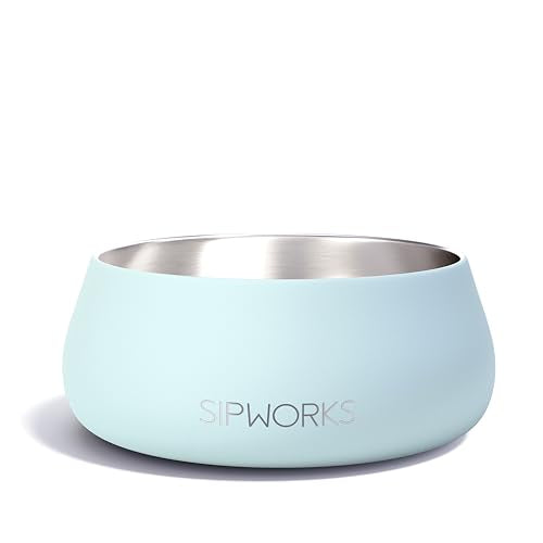 Sipworks Stainless Steel Dog Bowl – 32oz Weighted Metal Food and Water Bowls for Dogs and Cats with Non-Slip Base - Pet Bowls for All Breeds Sizes for Travel & Outdoor Play | Light Cyan - color: Light Cyan