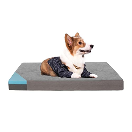Orthopedic Memory Foam Dog Bed, Cooling Dog Beds for Medium Dogs -Waterproof Pet Bed for Crate with Removable Washable Cover, M(29inch,45Lbs) - color: Short Plush, size: Medium-29"x 18" x 3"