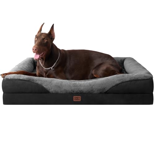 EHEYCIGA Orthopedic XL Dog Bed for Large Sized Dog, 48x35 Inch Extra Large Memory Foam Dog Couch Bed with Sides, Waterproof Liner & Washable Removable Cover, Bolster Pet Sofa, Grey/Black - color: Grey/Black, size: 48x35x7.5