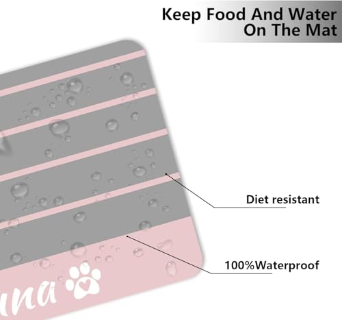 Personalized Dog & Cat Food Mat with Name Waterproof PU Pet Bowl Mat Non-Slip Rubber Bottom Easy Clean 3 Sizes (24"×16", 30"×20", 36"×24") (Striped) - color: Striped