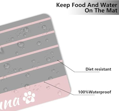 Personalized Dog & Cat Food Mat with Name Waterproof PU Pet Bowl Mat Non-Slip Rubber Bottom Easy Clean 3 Sizes (24"×16", 30"×20", 36"×24") (Striped) - color: Striped