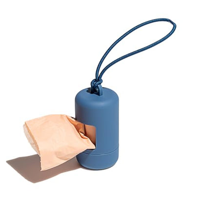 Wild One Dog Poop Bag Holder and Dispenser with Leash Attachment, Leak Proof, Easy Twist Top for Refills, Includes 1 Roll Poop Bags, Navy - color: Navy, size: Dispenser + 10 Bags