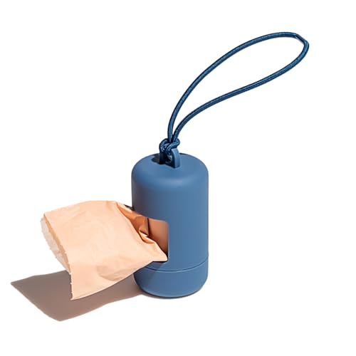 Wild One Dog Poop Bag Holder and Dispenser with Leash Attachment, Leak Proof, Easy Twist Top for Refills, Includes 1 Roll Poop Bags, Navy - color: Navy, size: Dispenser + 10 Bags