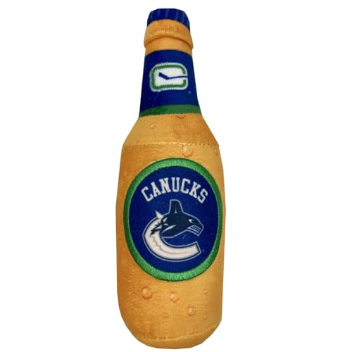 Pets First NHL Vacouver Canucks Beer Bottle Plush Dog & Cat Toy- Cutest Stadium SODA Bottle Snack Plush Toy for Dogs & Cats with Inner Squeaker & Beautiful Hockey Team/Logo - color: Vancouver Canucks, style: NHL Beer Bottle Toy