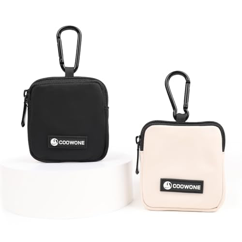 Dog Treat Pouch 2 PCS, Waterproof Small Dog Treat Bag for Leash, Hands Free Dog Walking Bag with Carabiner, Dog Poop Bag Holder for Pet Puppy Travel or Outdoor Use, Zipper Closure to Avoid Spilling - color: Black+Beige