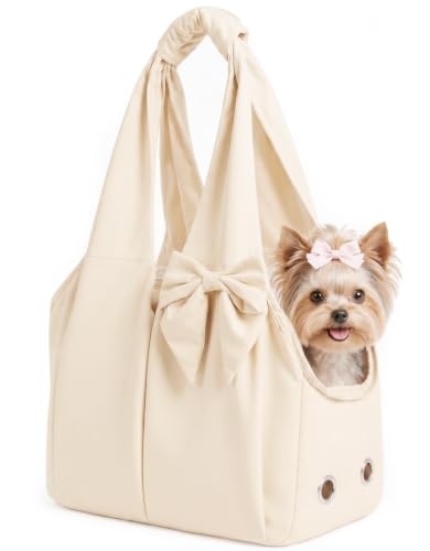 Dog Purse Carrier for Small Dogs, Soft-Sided Dog Bag Carrier with 4 Large Pockets, No Collapse, Lightweight, Smart Zipper Lock, Comfortable Puppy Cats Rabbit Carrier for Travel,Outdoor(Beige) - color: Beige, size: 15.5"L x 8.0"W x 23.5"H