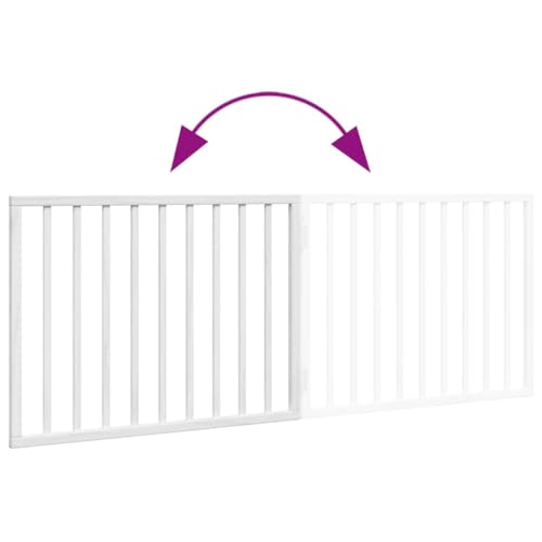 Set of 2 Dog Gate for Doorways and Stairs, 63 in Wide Freestanding Pet Gate, Adjustable Foldable Safety Barrier for Dogs, Solid Poplar Wood Indoor Fence, White