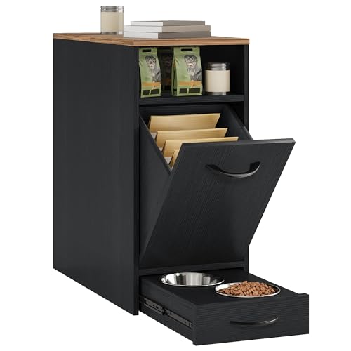 DWVO Dog Feeding Station with Storage, Dog Food Cabinet with 2 Feeder Bowls, Pull Out Elevated Dogs Bowl, Black - color: Black, size: 1 PCS