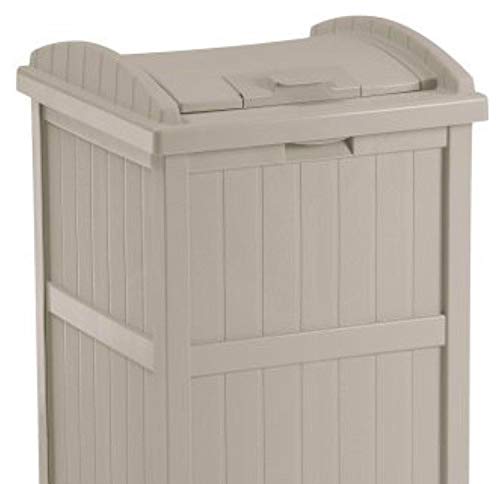 Suncast 33 Gallon Trash Hideaway Easy Assembly Durable Plastic Garbage Container with Wood Look Design, 1 Beige and Brown (2 Pack) - color: Beige/Brown, size: 2 Pack