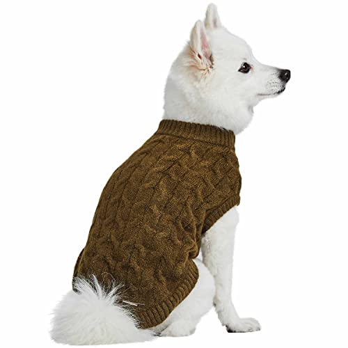 Blueberry Pet Classic Fuzzy Textured Knit Pullover Crew-Neck Dog Sweater in Dark Olive, Back Length 14", Pack of 1 Clothes for Dogs - color: Dark Olive, Crew-neck, size: 14 inch