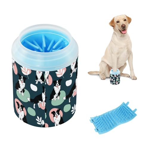 Cute Animals Dogs Black Print Dog Paw Cleaner Cup with Soft Silicone Brush, Portable Lightweight Small Muddy Paw Washer for Dogs, Easy to Use Pet Foot Cleaner
