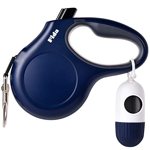 Fida Retractable Dog Leash with Dispenser and Poop Bags, 16 ft Pet Walking Leash for Medium Dog or Cat up to 44 lbs, Anti-Slip Handle, Tangle Free, Reflective Nylon Tape (M, Navy Blue) - color: Navy Blue, size: Medium, 16ft