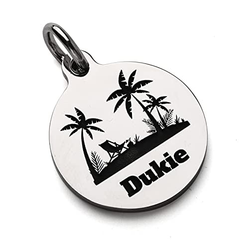 Deep Engraved Dog ID Tag Stainless Steel Personalized Customized Unique Pet ID Card Wolf Round (Beach S) - size: Beach S