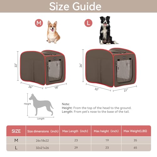 Petsfit Pop Up Dog Crates Kennel Carrier, Portable and Lightweight, Included Soft Mat and Carrying Case - color: Brown, size: Large