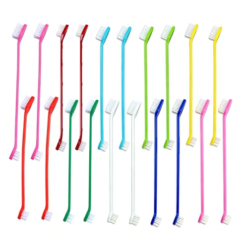 20Pcs Double Headed Pet Toothbrush for Dogs & Cats - 10 Colors x 2 Pack Long Handle Dog Cat Dental Brushes with Soft Bristles - Bulk Value Pack for Multi-Pet Homes and Travel - color: 20pack