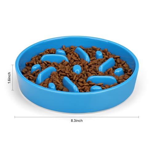 Ceramic Slow Feeder Dog Bowl, 2 Cups Dog Food Bowls for Small, Medium, and Large Breed, Anti-Slip Puzzle Food Dish to Slow Down Eating (Blue, 2 Cups) - color: Maze - Blue