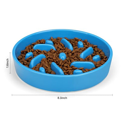 Ceramic Slow Feeder Dog Bowl, 2 Cups Dog Food Bowls for Small, Medium, and Large Breed, Anti-Slip Puzzle Food Dish to Slow Down Eating (Blue, 2 Cups) - color: Maze - Blue